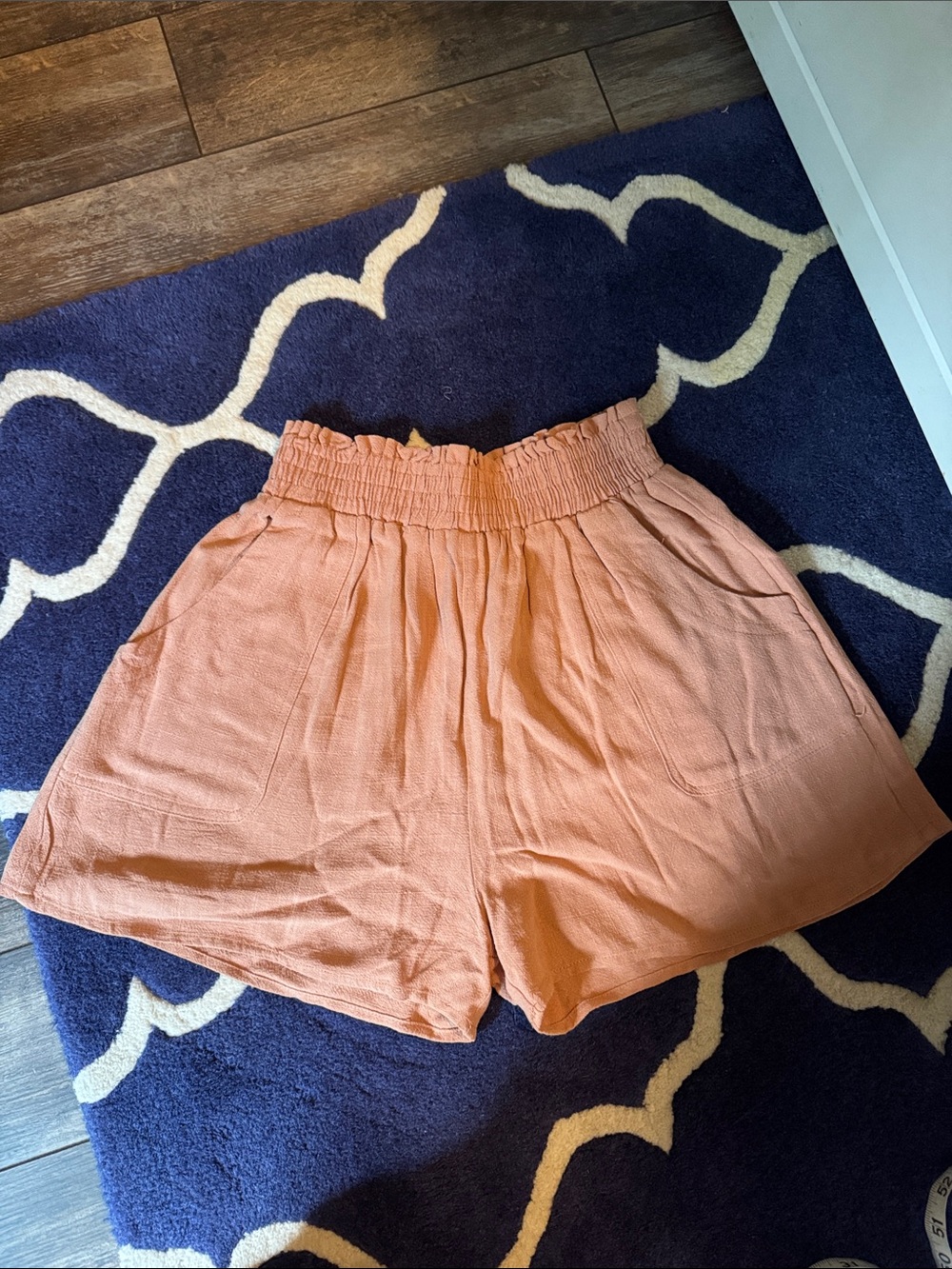 By Together linen High-Waist Smocked Waist Shorts
